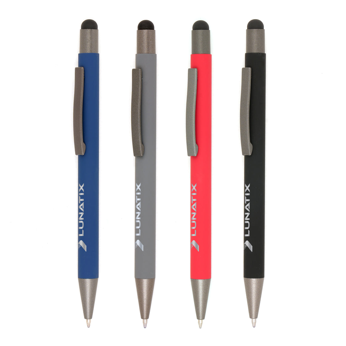 Branded Soft Feel Aluminium Stylus Ball Pen with Gunmetal Trim
