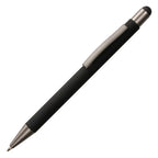 Branded Soft Feel Aluminium Stylus Ball Pen with Gunmetal Trim in BLACK
