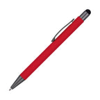 Branded Soft Feel Aluminium Stylus Ball Pen with Gunmetal Trim in RED
