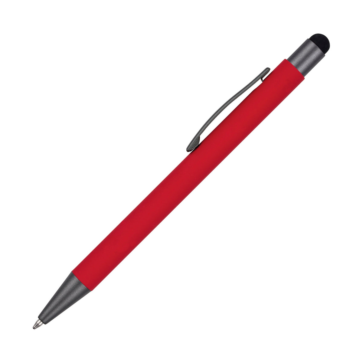 Branded Soft Feel Aluminium Stylus Ball Pen with Gunmetal Trim in RED