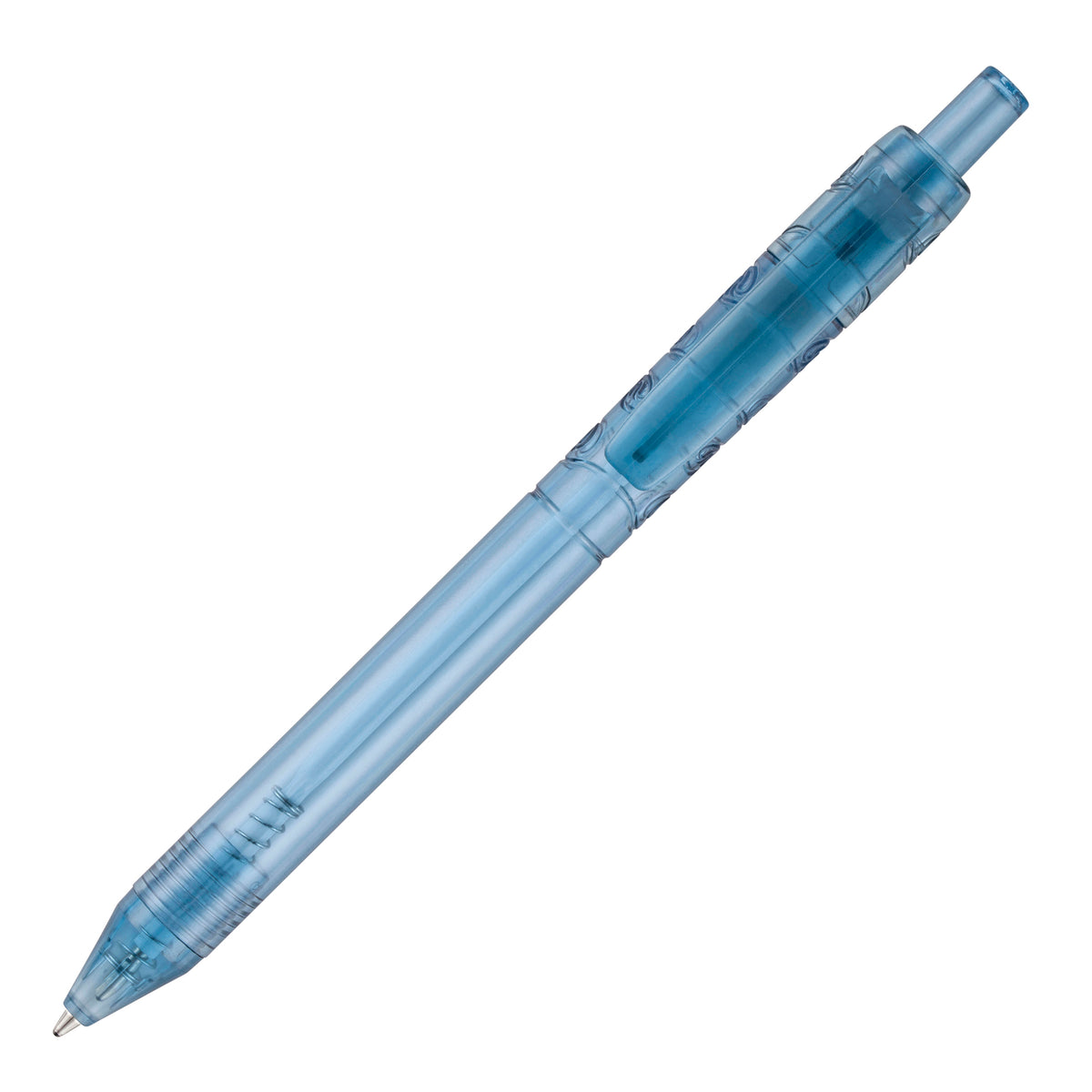 Branded Transparent RPET Push-Action Ball Pen in AQUA
