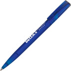 Branded Clear SAN Plastic Twist Action Ball Pen, Black Ink in BLUE