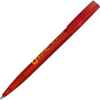 Branded Clear SAN Plastic Twist Action Ball Pen, Black Ink in RED