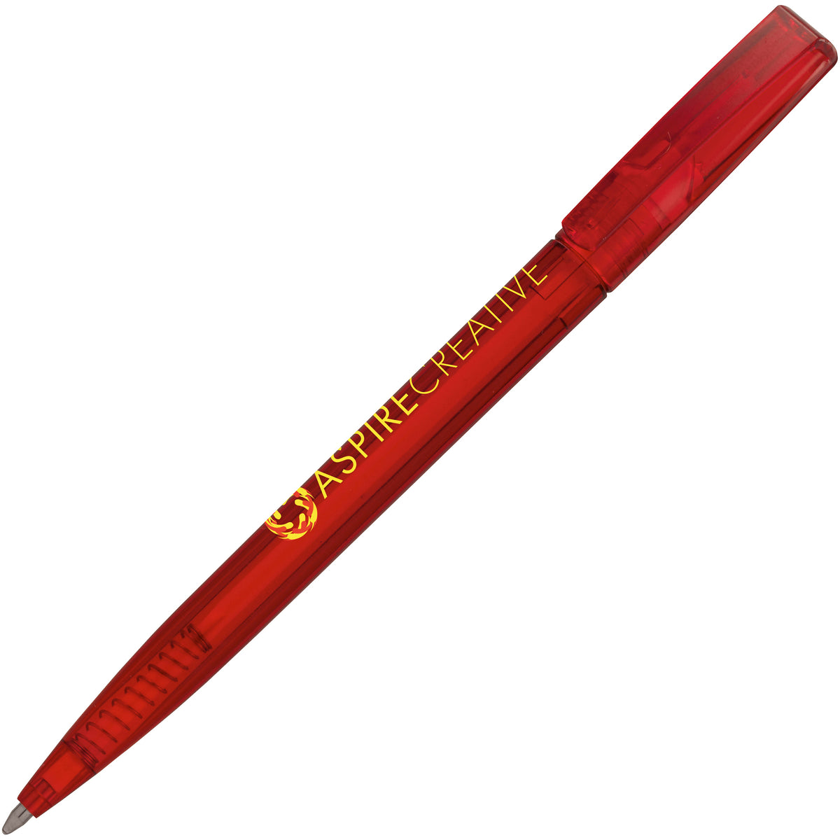 Branded Clear SAN Plastic Twist Action Ball Pen, Black Ink in RED