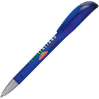Branded Translucent Twist Ball Pen with Chrome Nose in BLUE