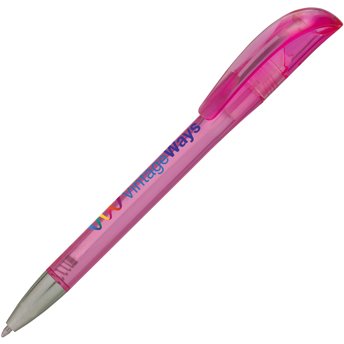 Branded Translucent Twist Ball Pen with Chrome Nose in PINK