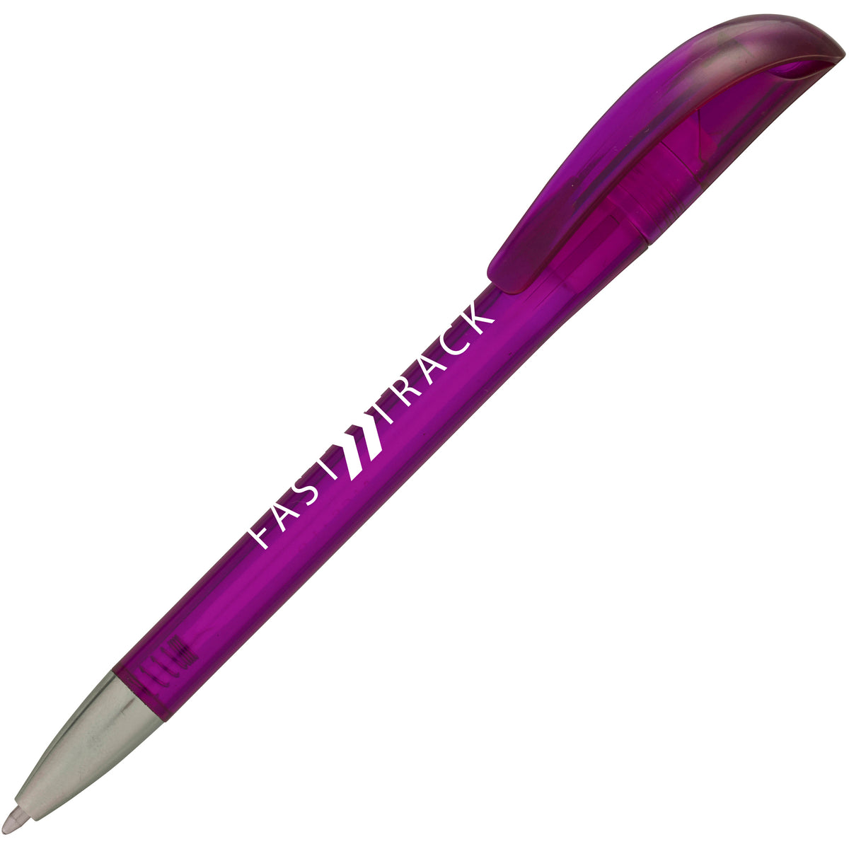 Branded Translucent Twist Ball Pen with Chrome Nose in PURPLE