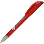 Branded Translucent Twist Ball Pen with Chrome Nose in RED