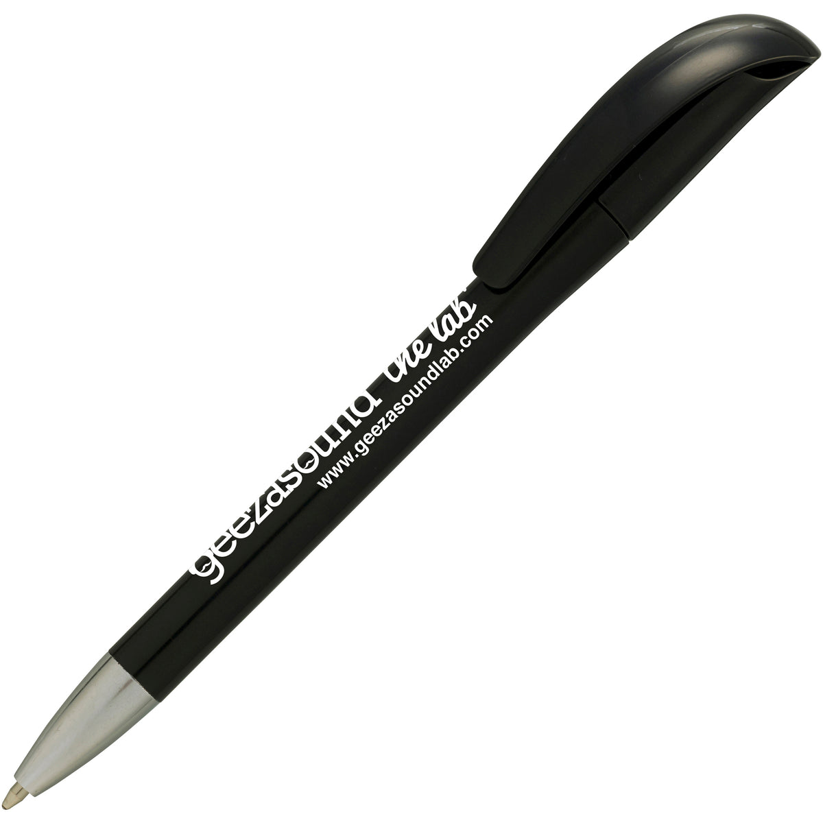Branded Solid Colour Twist Ball Pen with Chrome Nose in BLACK