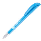 Branded Solid Colour Twist Ball Pen with Chrome Nose in LIGHT BLUE