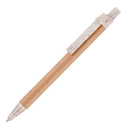Branded Card Barrel Ball Pen with Natural Wheat Trim in NATURAL