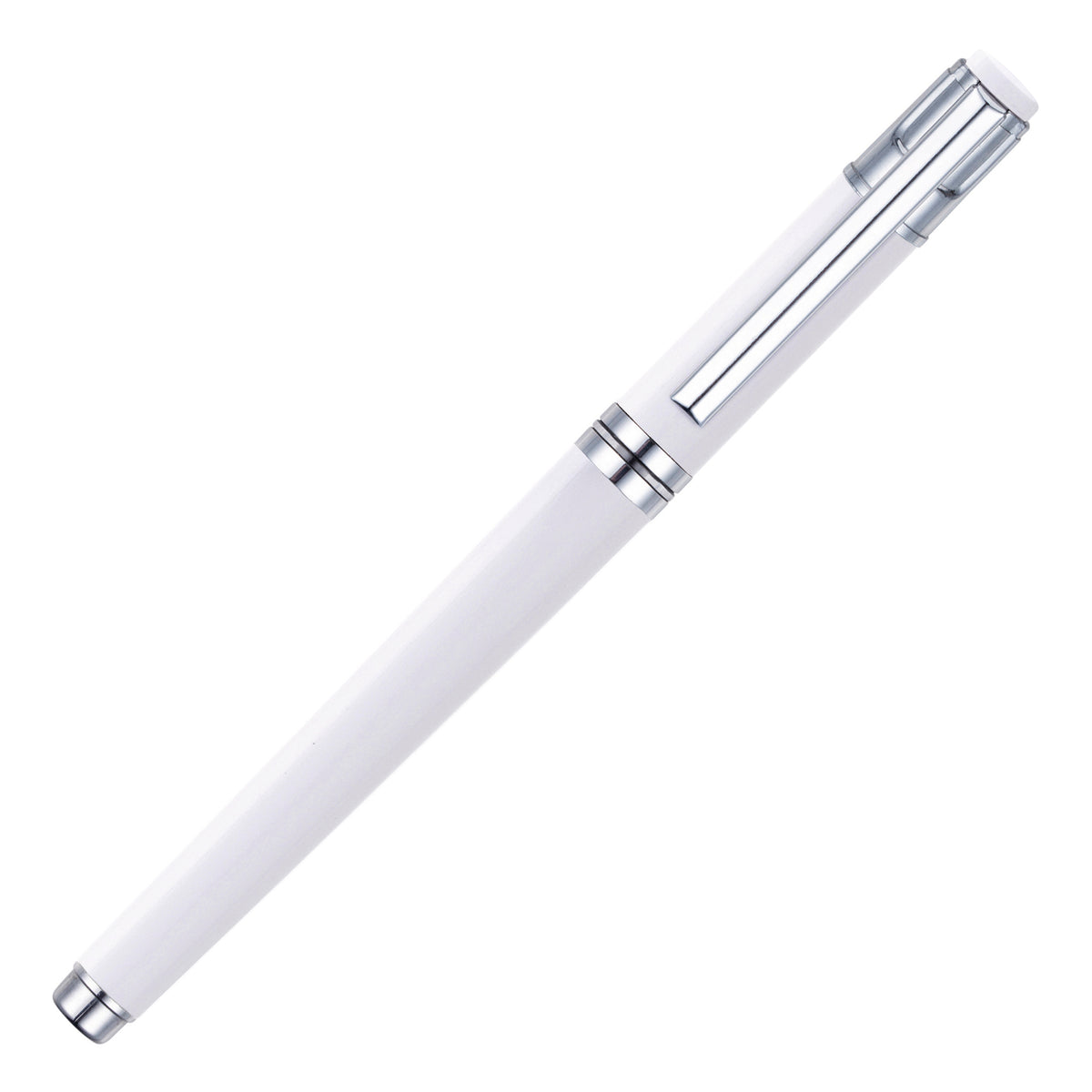 Branded Metal Trim Capped Gel Roller Pen in WHITE