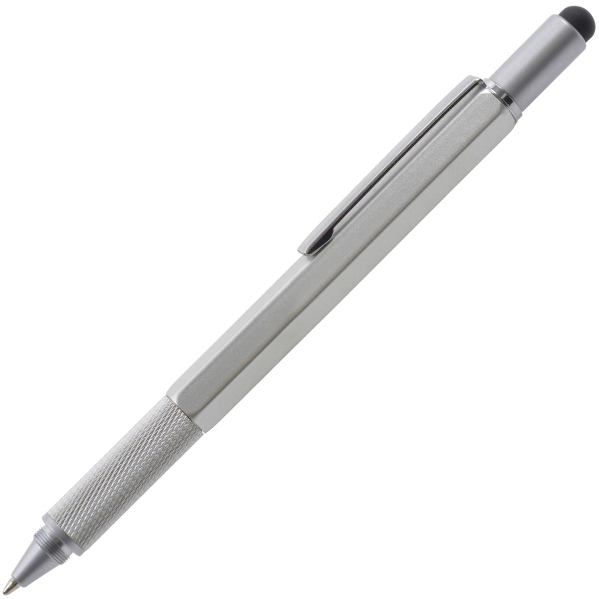 Branded Aluminium 6 in 1 Multi-Function Pen with Stylus in SILVER