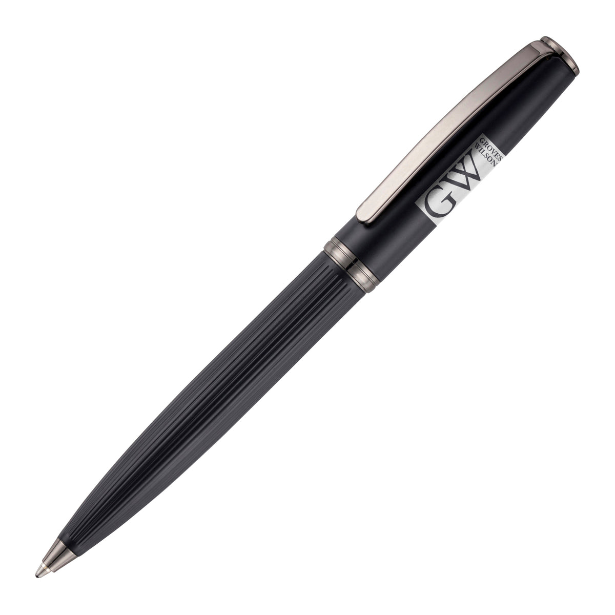 Branded Matt Black Fluted Steel Ball Pen