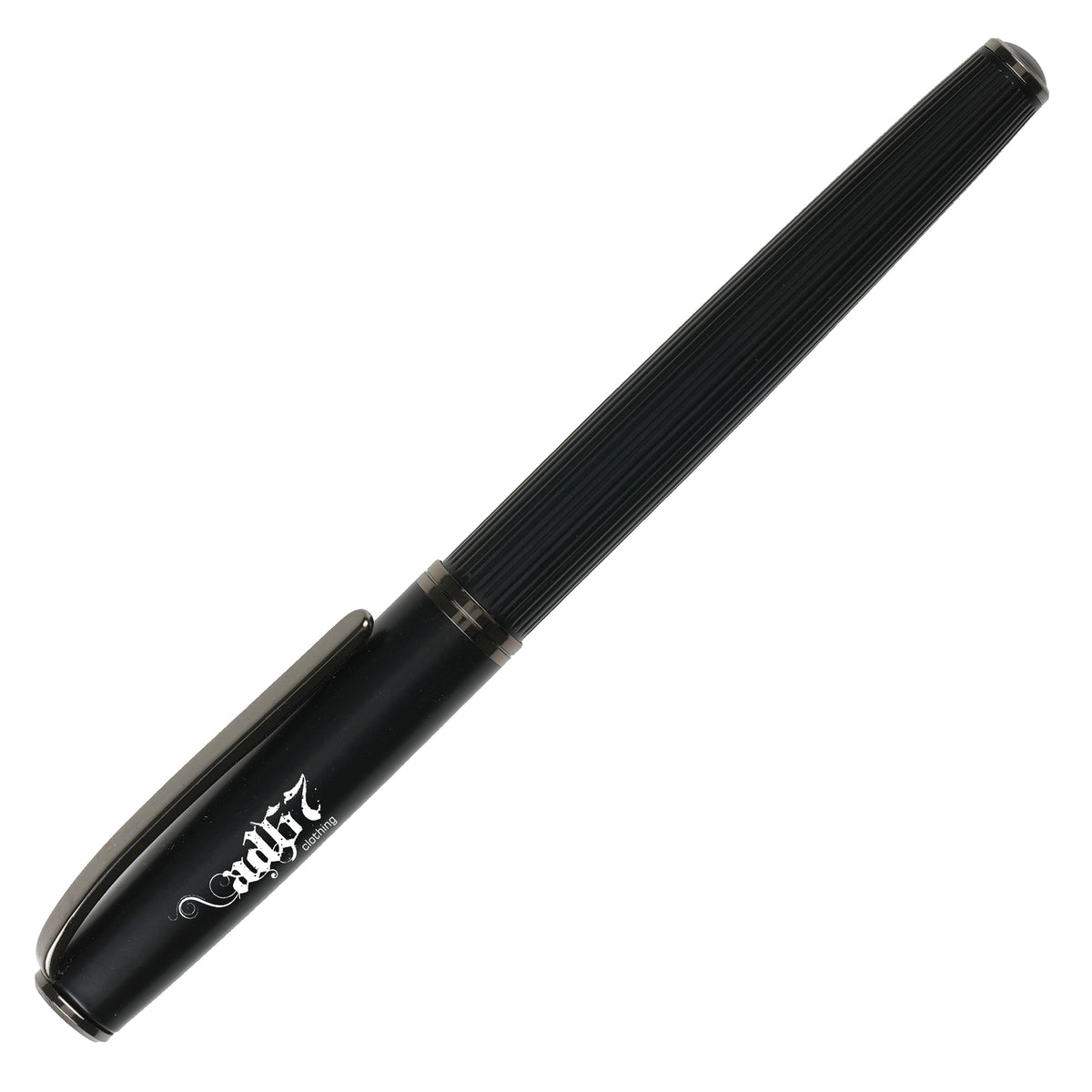 Branded Matt Black Fluted Capped Rollerball Pen