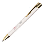 Branded Recycled Aluminium Ball Pen with Gold Trim in WHITE