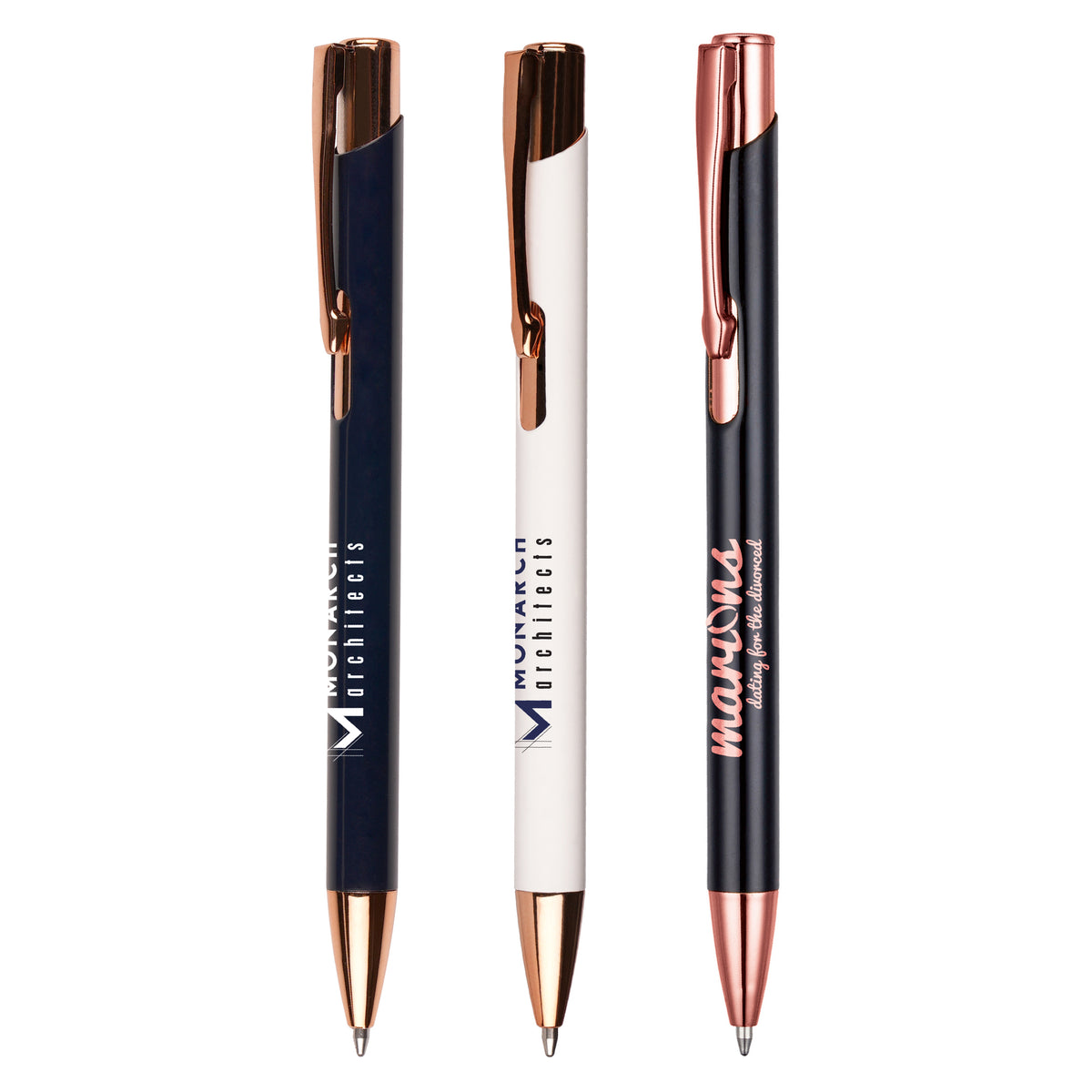 Branded Recycled Aluminium Ball Pen with Rose Gold Trim