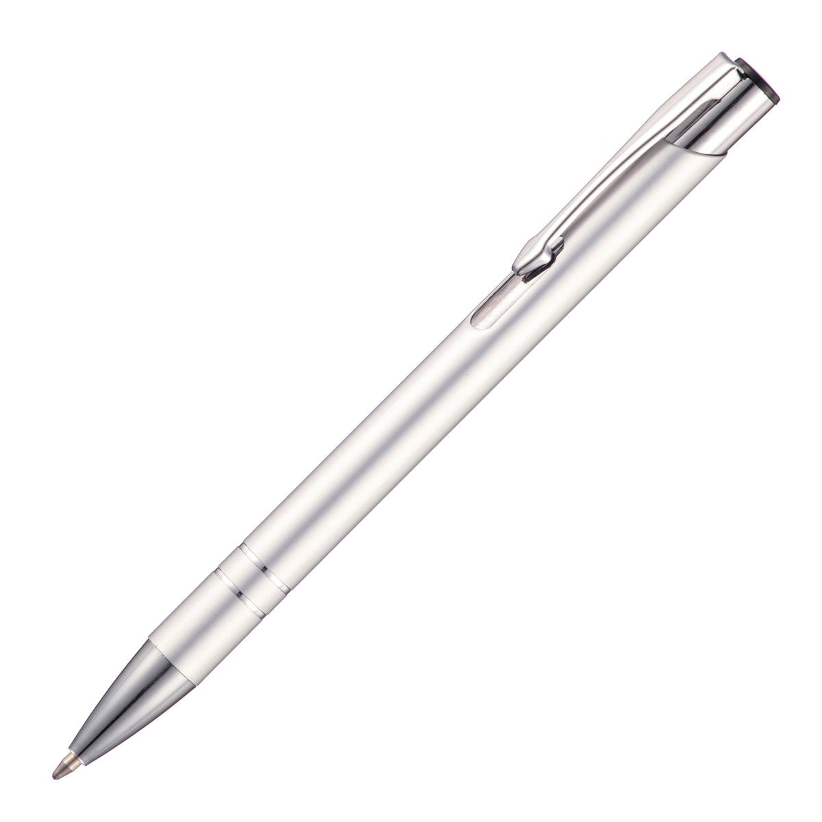 Branded Recycled Aluminium Blue Ink Ball Pen in SILVER