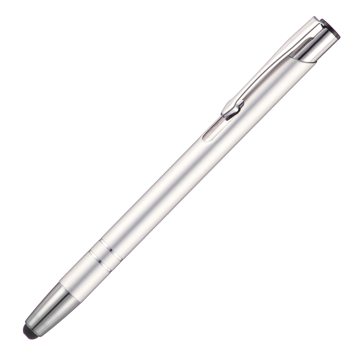 Branded Recycled Aluminium Ball Pen with Stylus in SILVER
