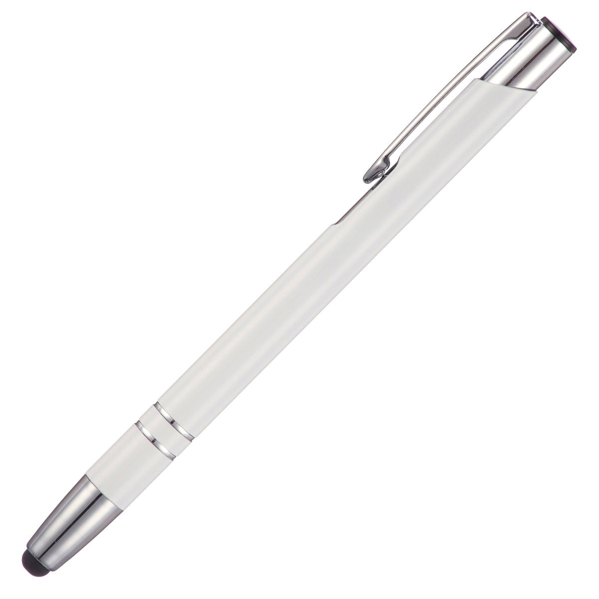 Branded Recycled Aluminium Ball Pen with Stylus in WHITE