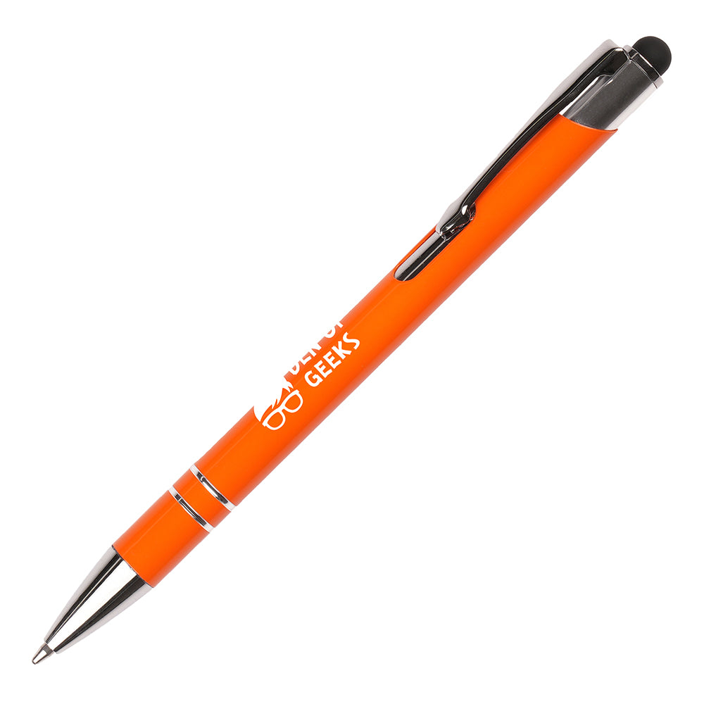 Branded Recycled Aluminium Plunger Stylus Ball Pen in AMBER