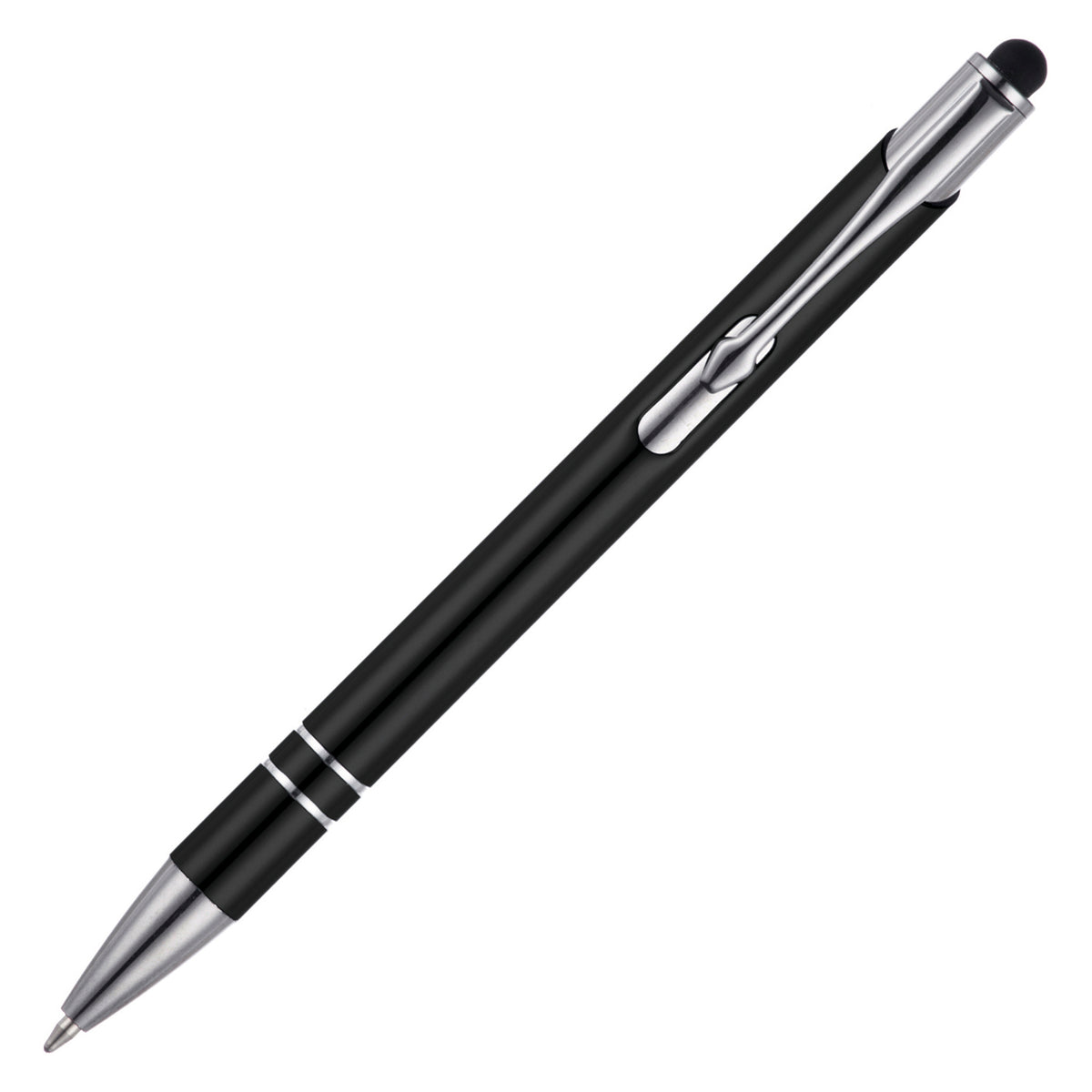 Branded Recycled Aluminium Plunger Stylus Ball Pen in BLACK