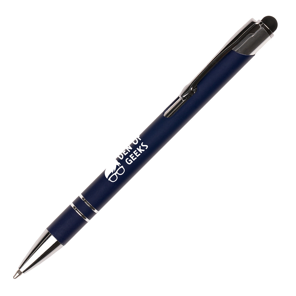 Branded Recycled Aluminium Plunger Stylus Ball Pen in DARK BLUE