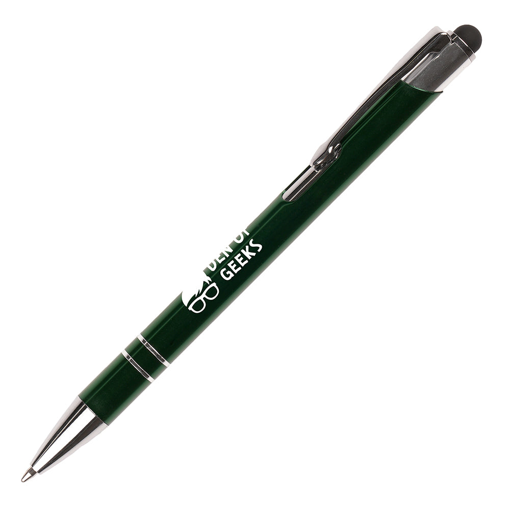 Branded Recycled Aluminium Plunger Stylus Ball Pen in GREEN
