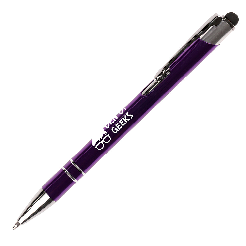 Branded Recycled Aluminium Plunger Stylus Ball Pen in PURPLE