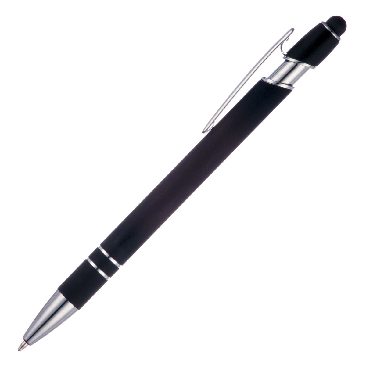 Branded Sleek Soft Feel Recycled Aluminium Ball Pen in BLACK