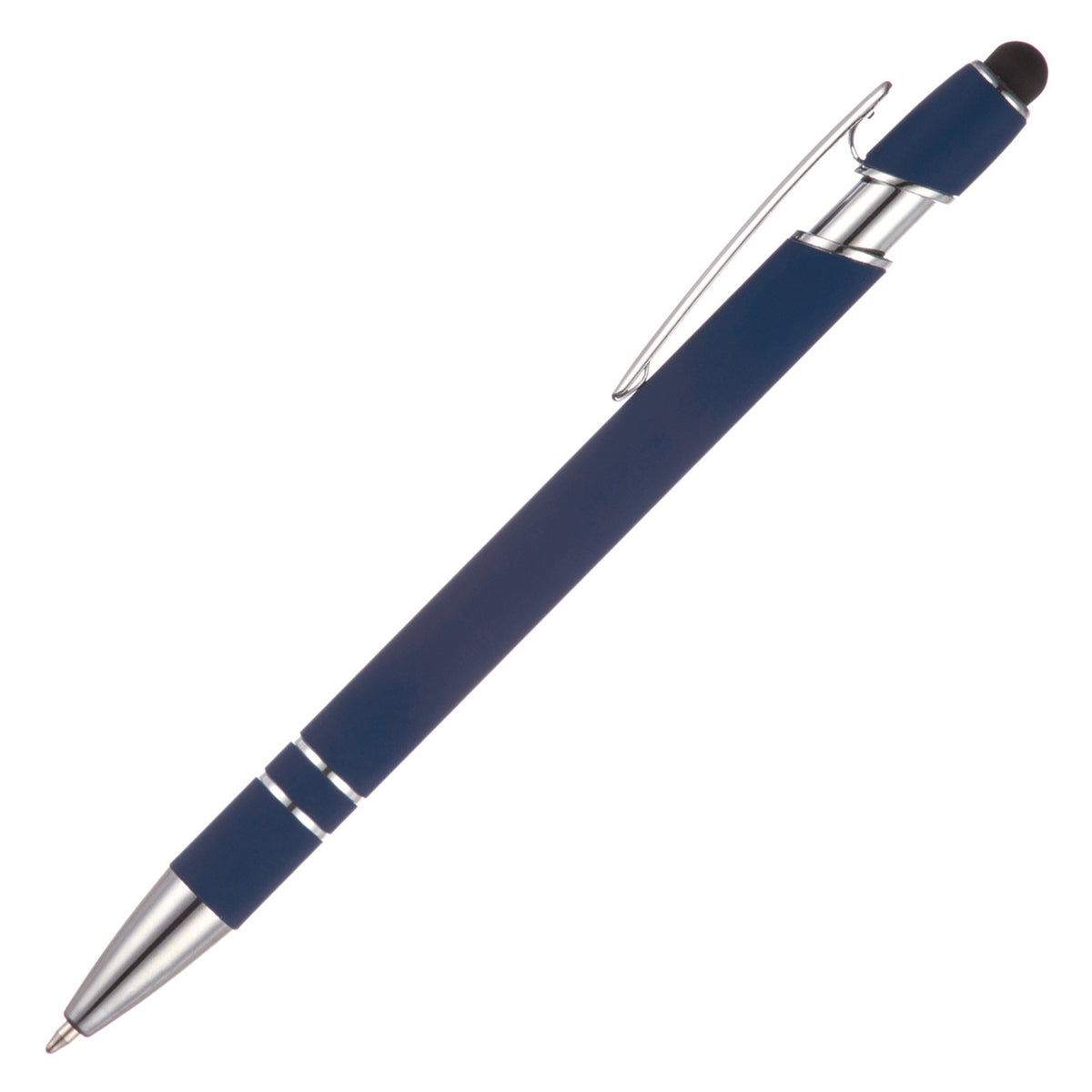 Branded Sleek Soft Feel Recycled Aluminium Ball Pen in DARK BLUE