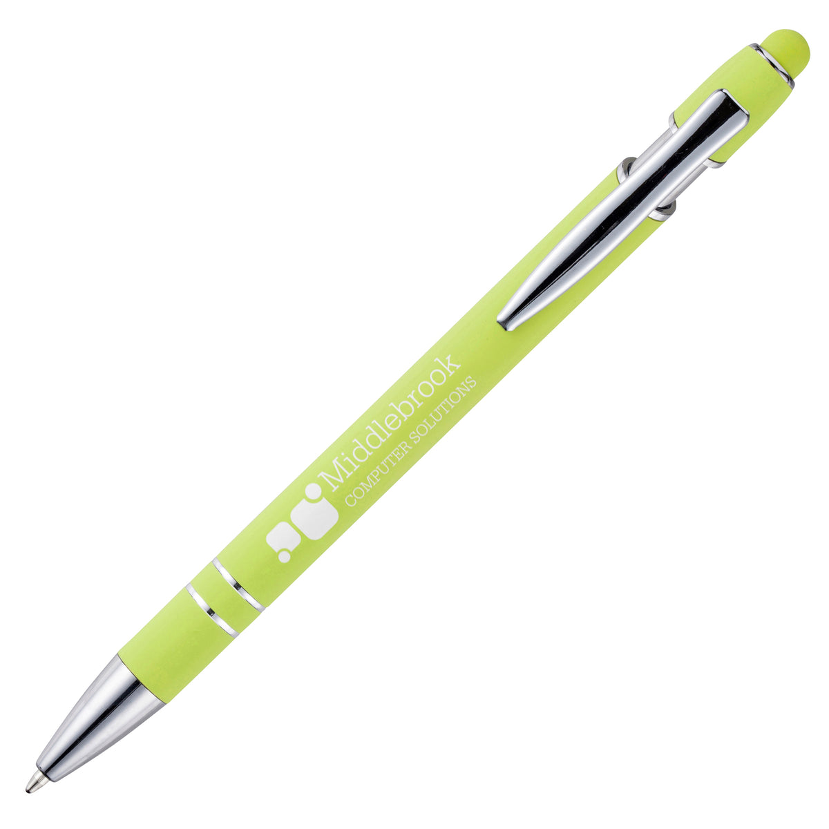 Branded Tropical Colour Soft Feel Aluminium Stylus Pen in LIGHT GREEN