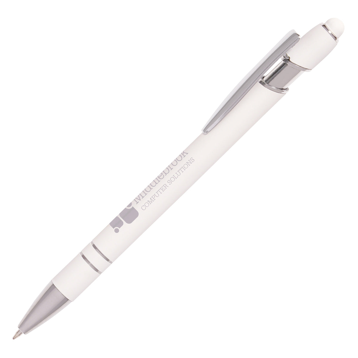 Branded Tropical Colour Soft Feel Aluminium Stylus Pen in WHITE