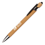 Branded Bamboo Ball Pen with Stylus and Iron Clip