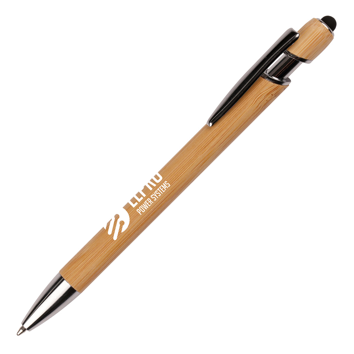 Branded Bamboo Ball Pen with Stylus and Iron Clip