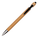 Branded Bamboo Ball Pen with Stylus and Iron Clip