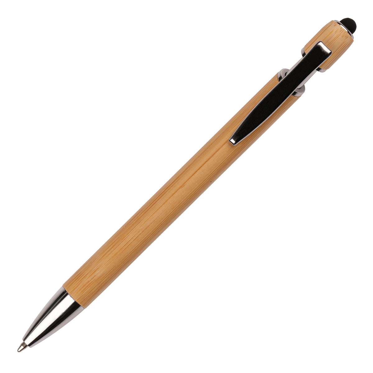 Branded Bamboo Ball Pen with Stylus and Iron Clip