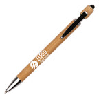 Branded Bamboo Ball Pen with Stylus and Iron Clip