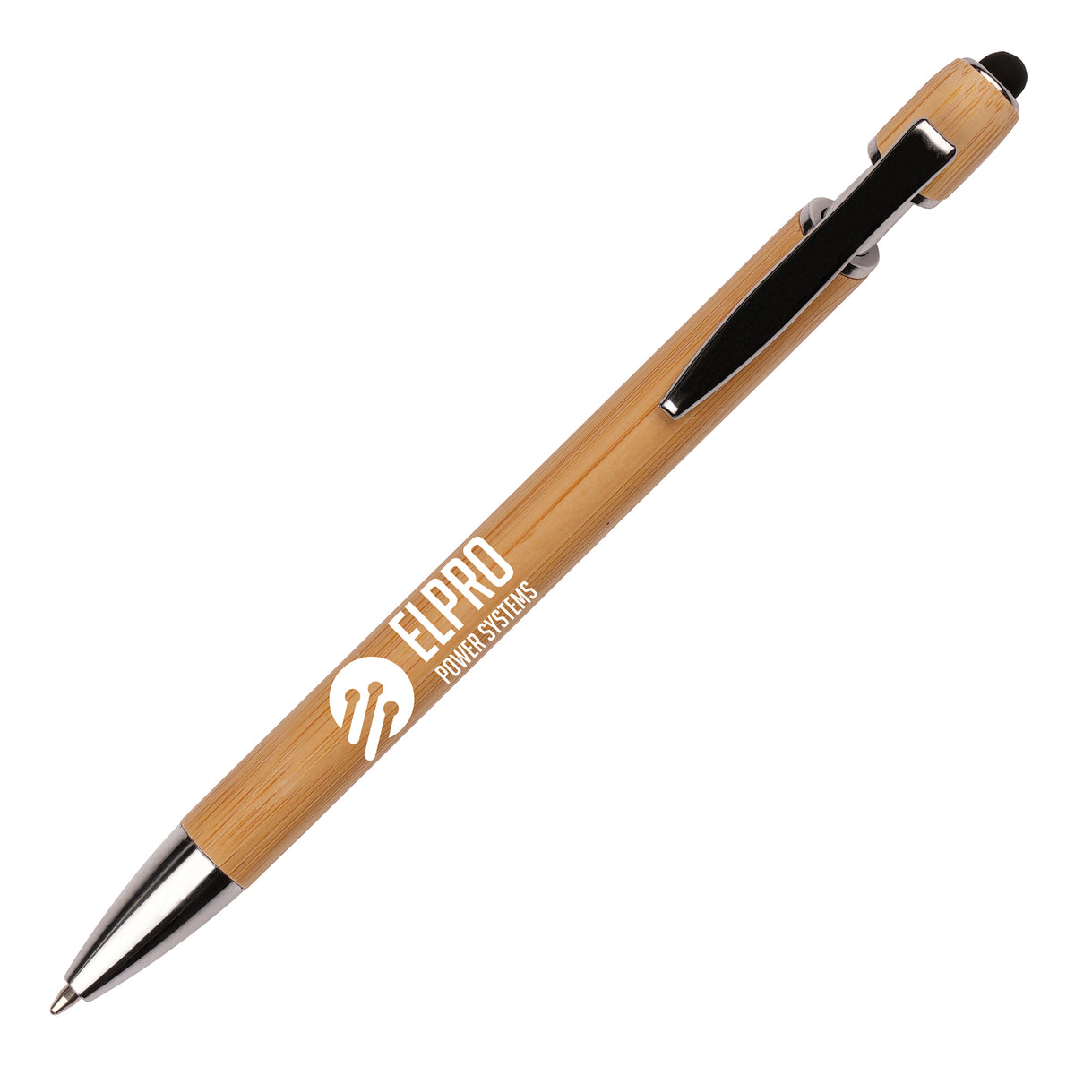 Branded Bamboo Ball Pen with Stylus and Iron Clip