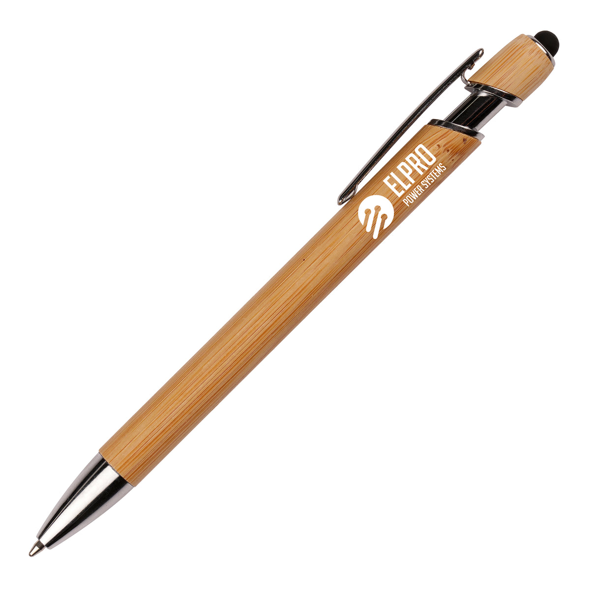 Branded Bamboo Ball Pen with Stylus and Iron Clip