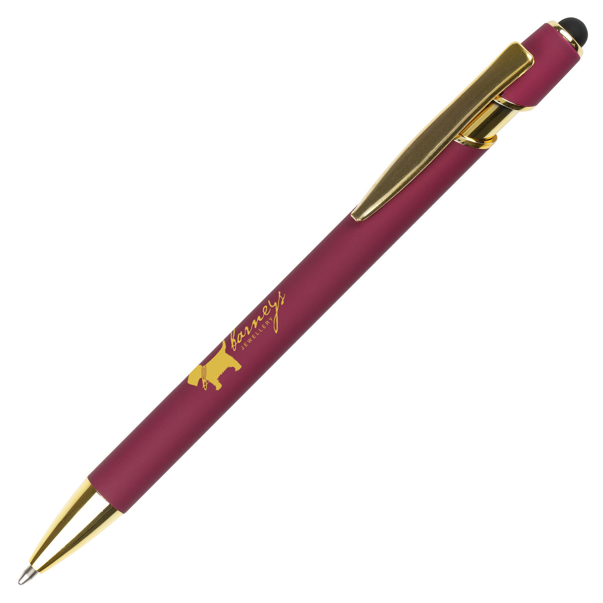 Branded Gold Trim Aluminium Stylus Ball Pen in BURGUNDY 2