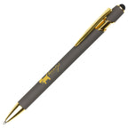 Branded Gold Trim Aluminium Stylus Ball Pen in DARK GREY