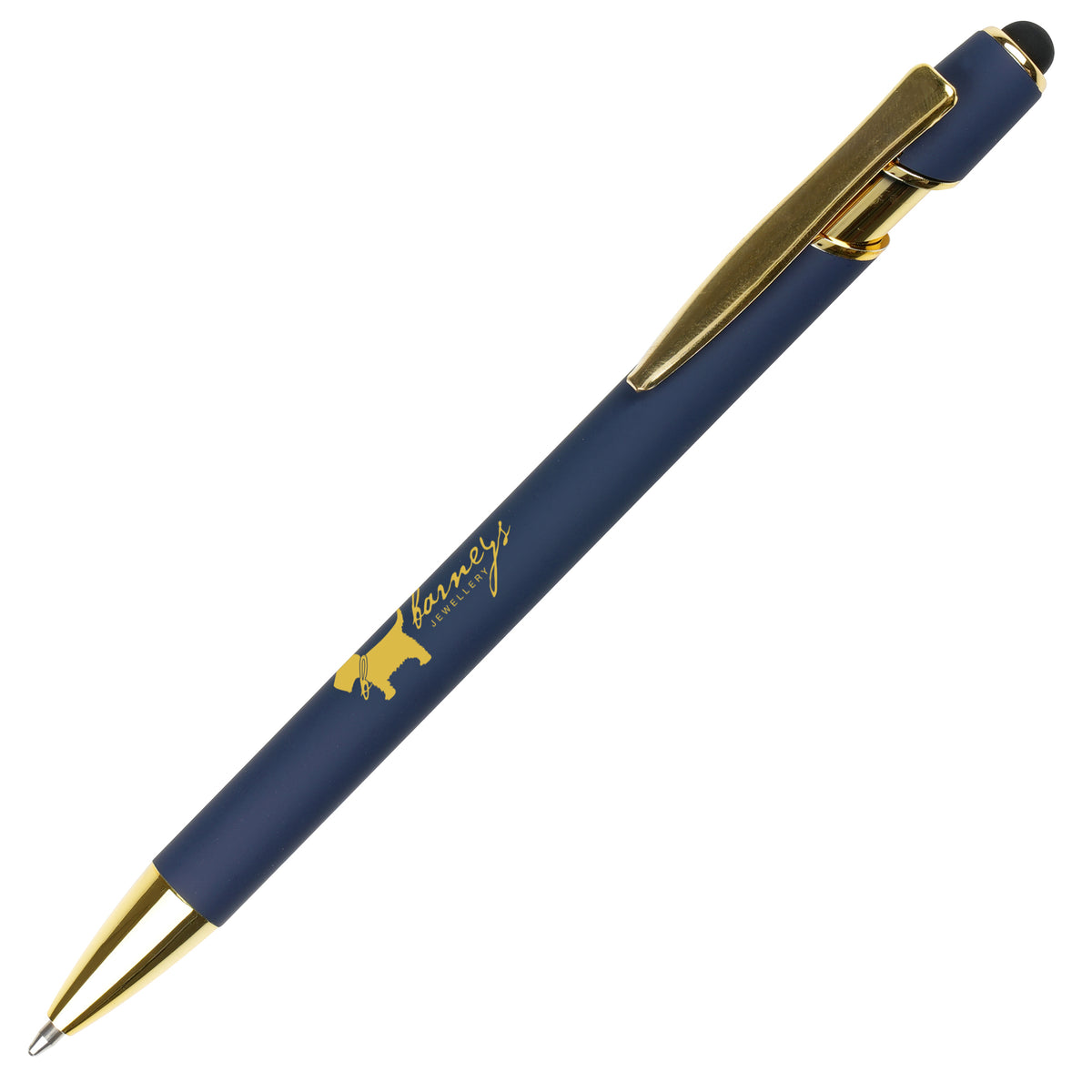 Branded Gold Trim Aluminium Stylus Ball Pen in NAVY BLUE