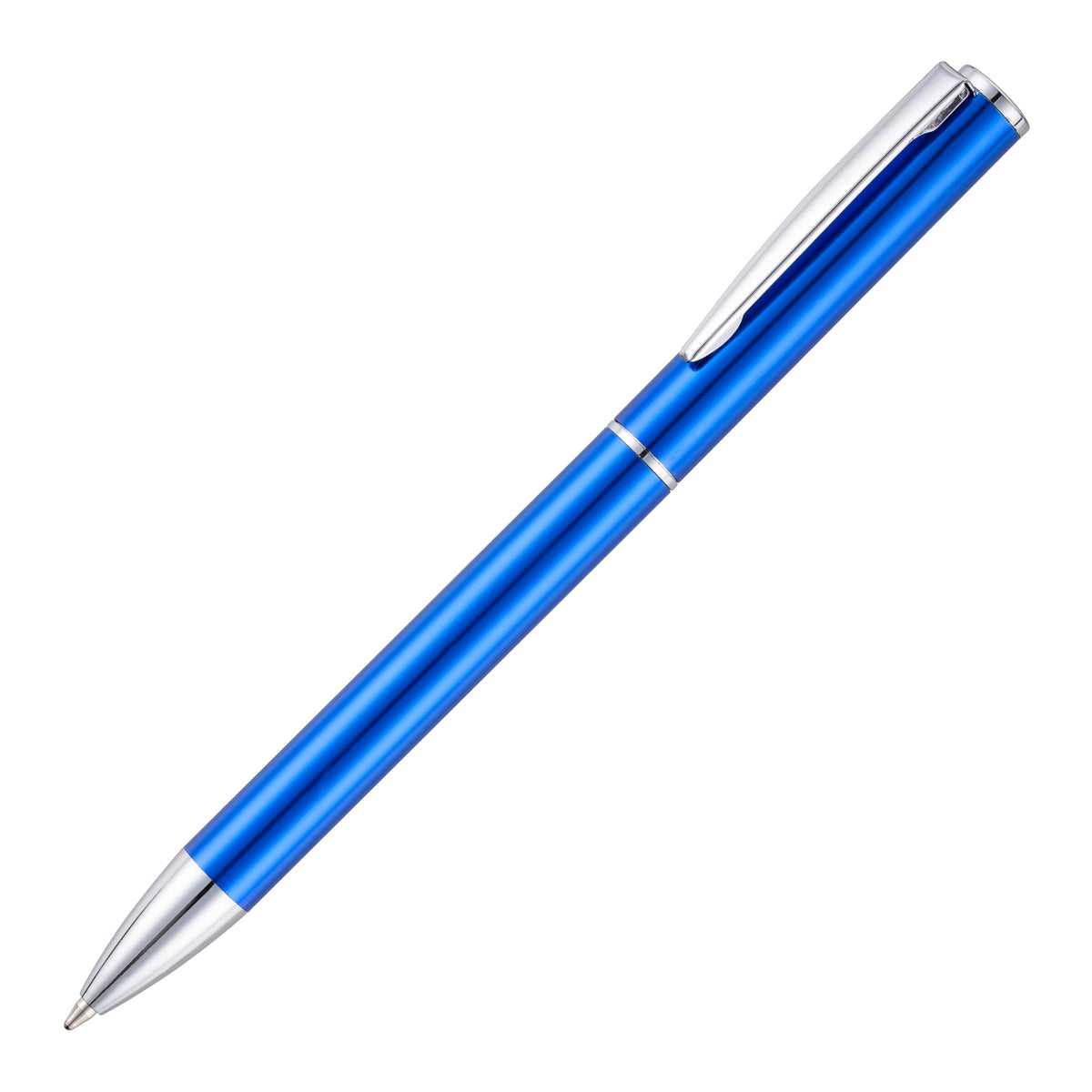 Branded Slim Twist Action Recycled Aluminium Ball Pen in BLUE