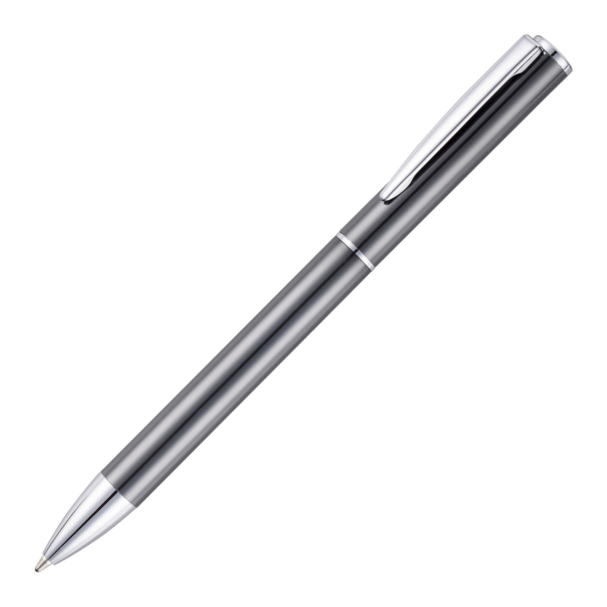 Branded Slim Twist Action Recycled Aluminium Ball Pen in GUN METAL