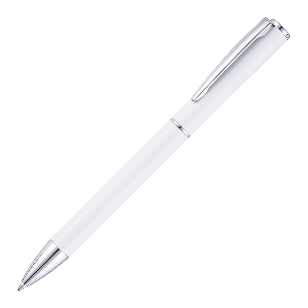 Branded Slim Twist Action Recycled Aluminium Ball Pen in WHITE