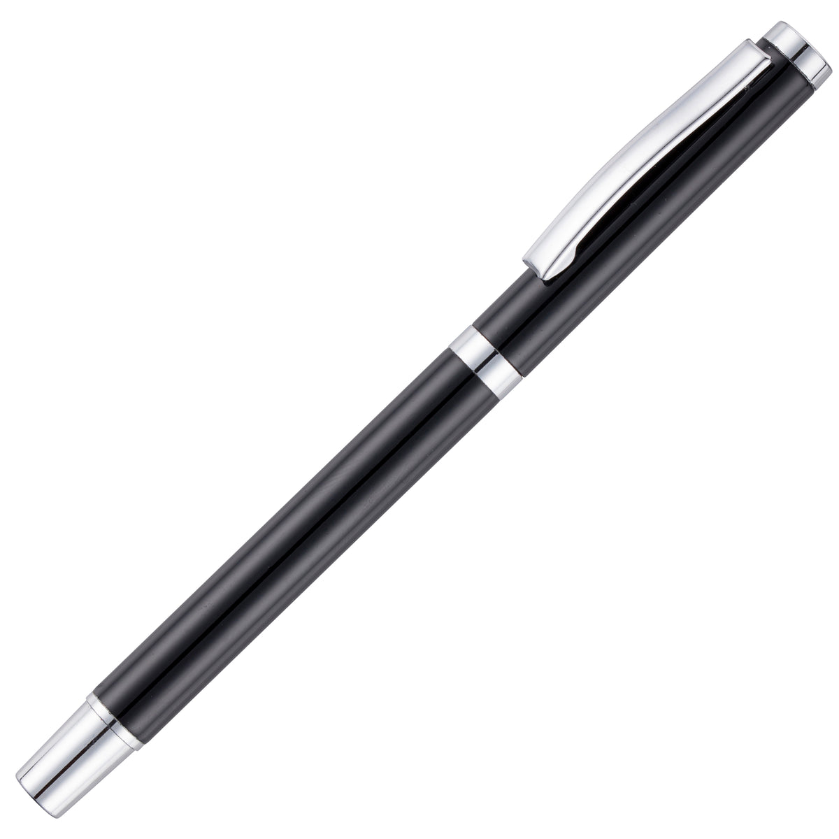 Branded High Gloss Recycled Aluminium Rollerball Pen in BLACK