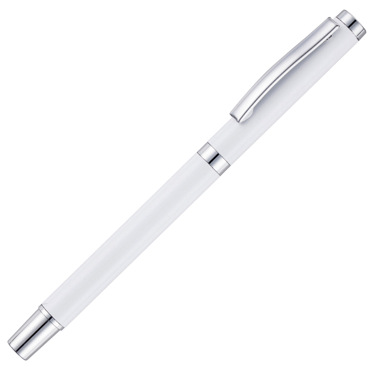 Branded High Gloss Recycled Aluminium Rollerball Pen in WHITE