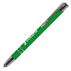 Branded Soft Feel Recycled Aluminium Stylus Ball Pen in GREEN