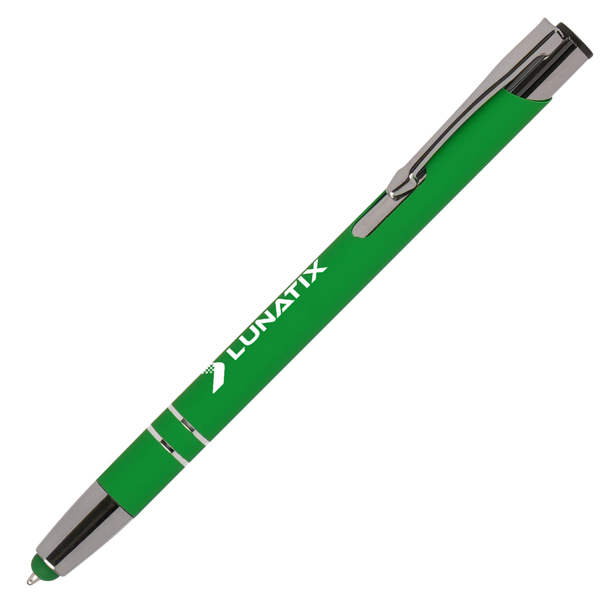 Branded Soft Feel Recycled Aluminium Stylus Ball Pen in GREEN